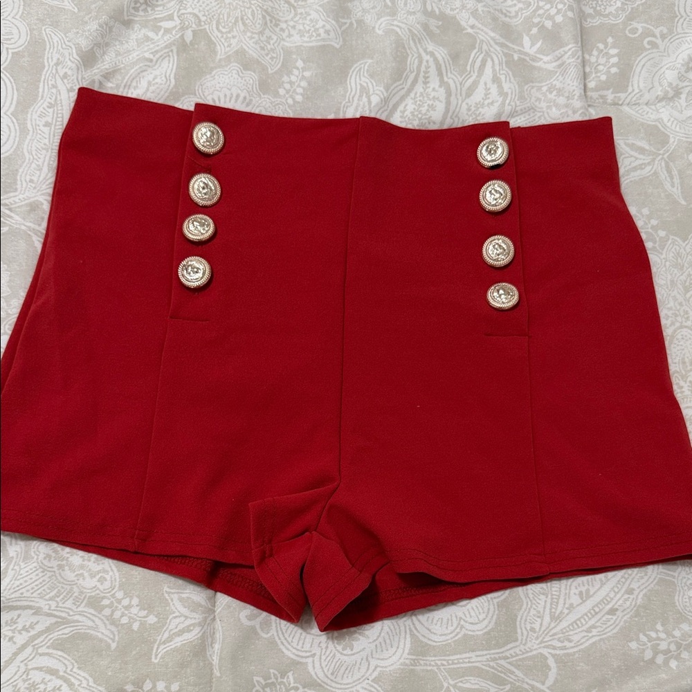 Elegant Red Buttoned Women's Shorts